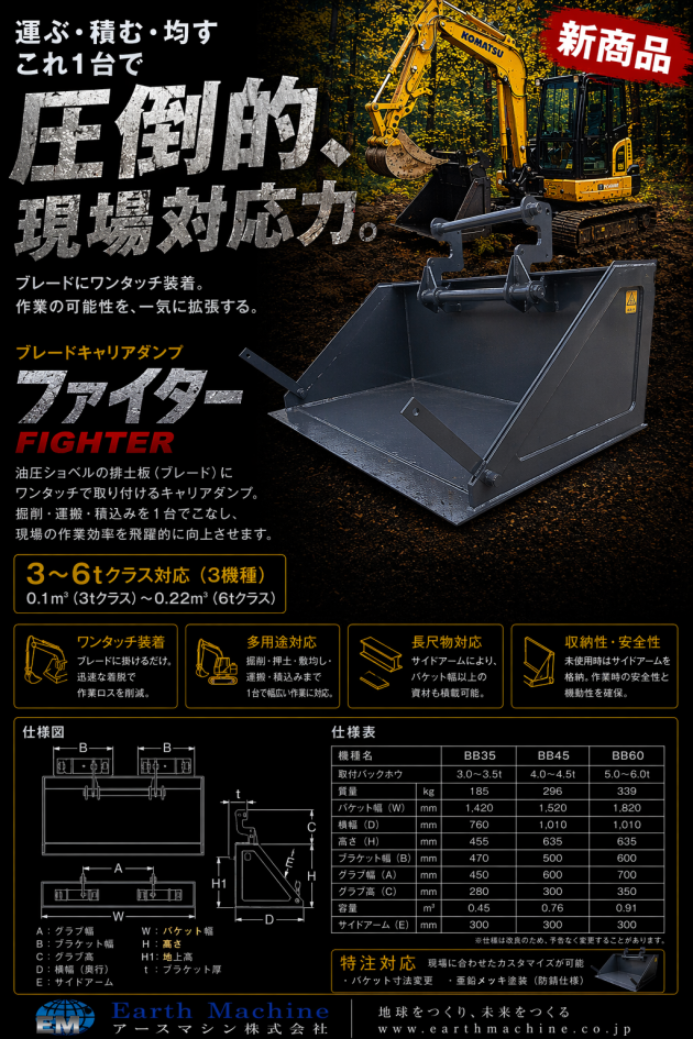 排土板(ブレード)にワンタッチ装着できるキャリアダンプを発売開始