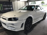 34GT-R社外ヘッドライトレンズのクリアー剝がれとオイル交換/塩害ガード施工ご依頼