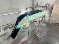 TさまのトヨタレクサスNX Fスポーツ  TRDリアアンダーの塗り分け塗装のご依頼です♪