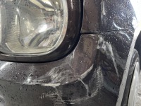 接触事故で入庫のスズキラパンを部品交換と板金修理で対応!